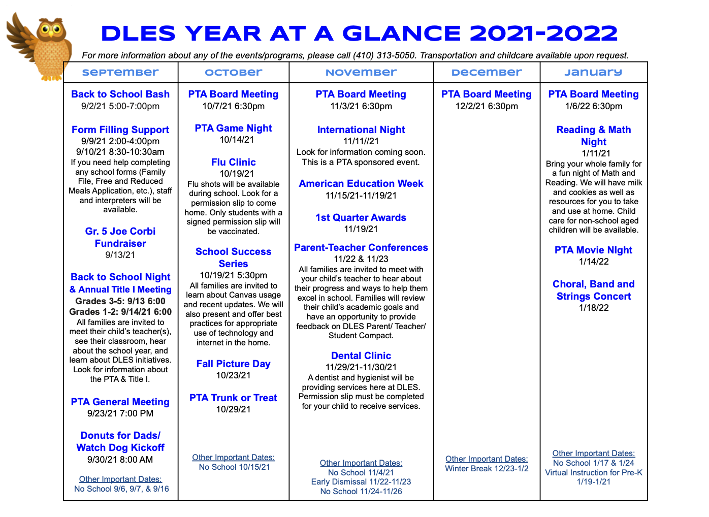 202122 DLES School Year at a Glance Ducketts Lane Elementary School